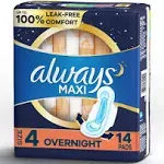 Always Maxi Size 4 Overnight with Flexi-Wings Pads 14 ct Pack