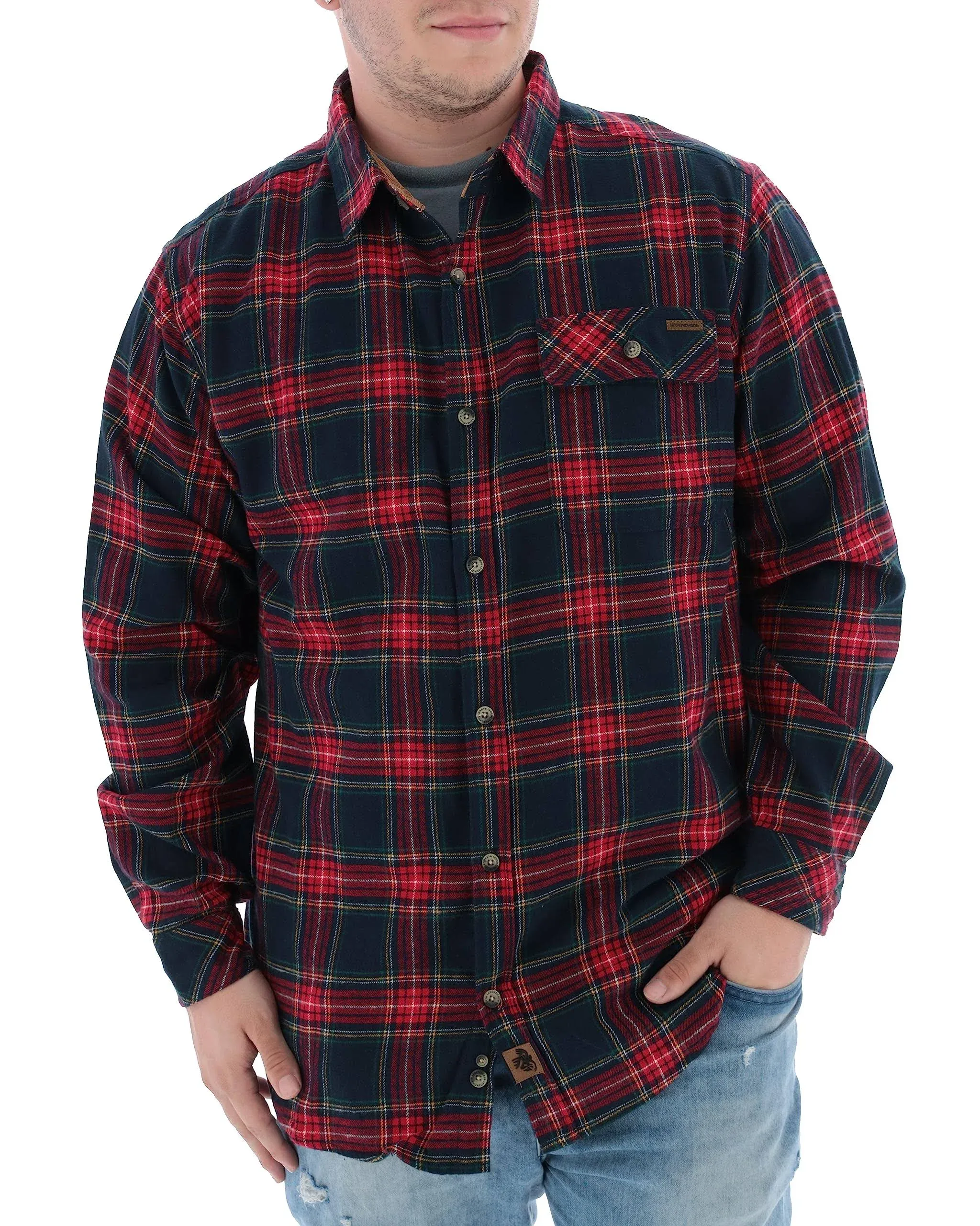 Legendary Whitetails Men's Buck Camp Flannel, Long Sleeve Plaid Button Down Casual Shirt, Corduroy Cuffs