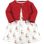 Hudson Baby Infant and Toddler Girl Cotton Dress and Cardigan Set, Fancy Rudolph