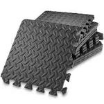 Philosophy Gym Pack of 12 Exercise Flooring Mats - 12 x 12 inch Foam Rubber Interlocking Puzzle Floor Tiles - Black