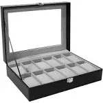 Uten Watch Box, 12 Slots Leather Case, 12 Slots, Black and Grey 