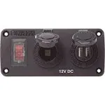 Blue Sea 4365 Water Resistant USB Accessory Panel - 15A Circuit Breaker, 12V Socket, 2x 2.1A Dual