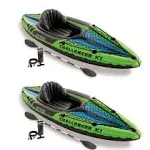 Intex Challenger K1 1-Person Inflatable Sporty Kayak w/ Oars and Pump (2 Pack)