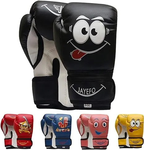 Jayefo Boxing Gloves for Kids & Children - Youth Boxing Gloves for Boxing, Kick Boxing, Muay Thai and MMA - Beginners Heavy Bag Gloves for Heavy Boxing Punching Bag - 4 and 6 Oz - Black