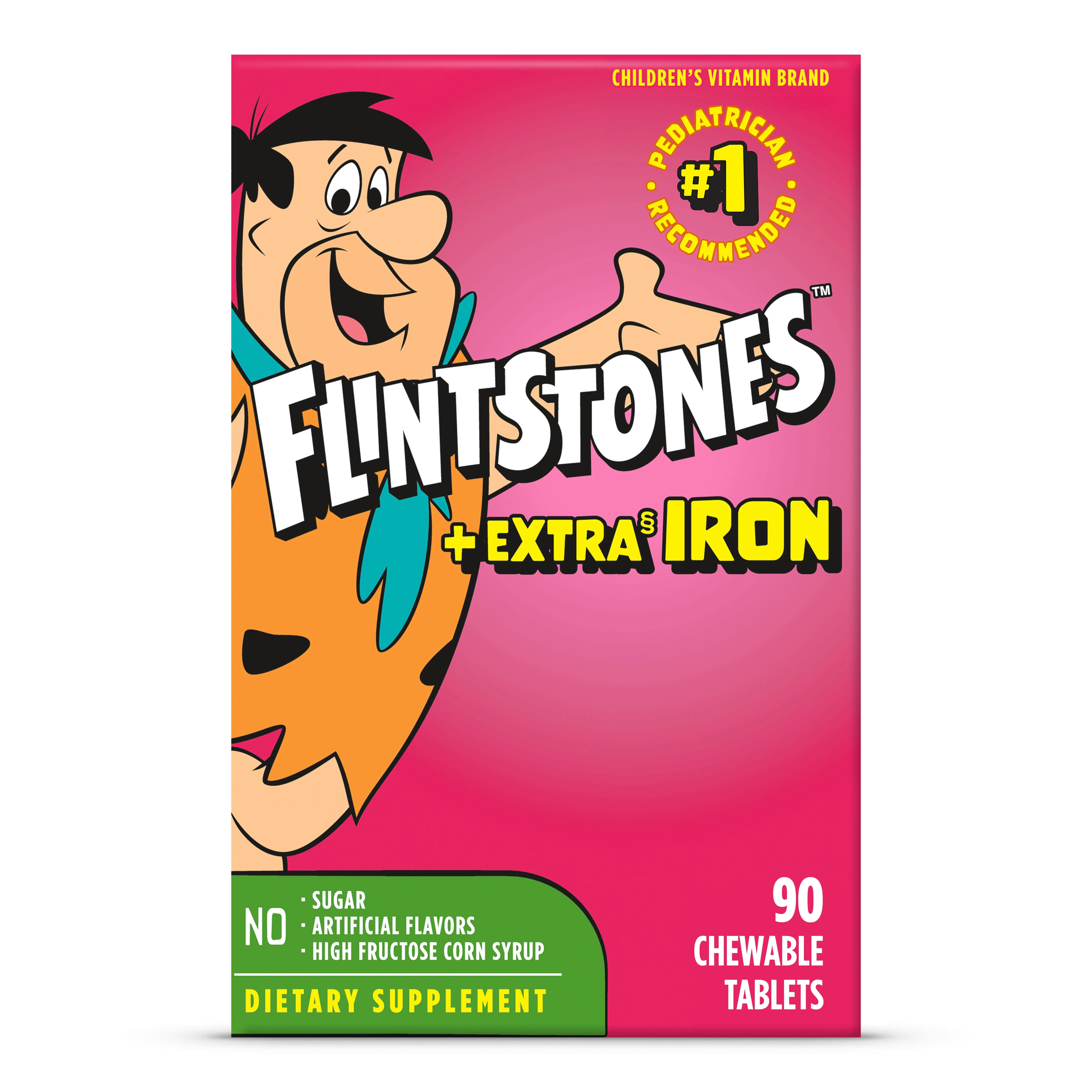 Flintstones Chewable Kids Multivitamin with + Extra Iron, Toddler & Kid Vitamins with Vitamin C, D, Vitamin B12 & Iron for Kids, 90 Count