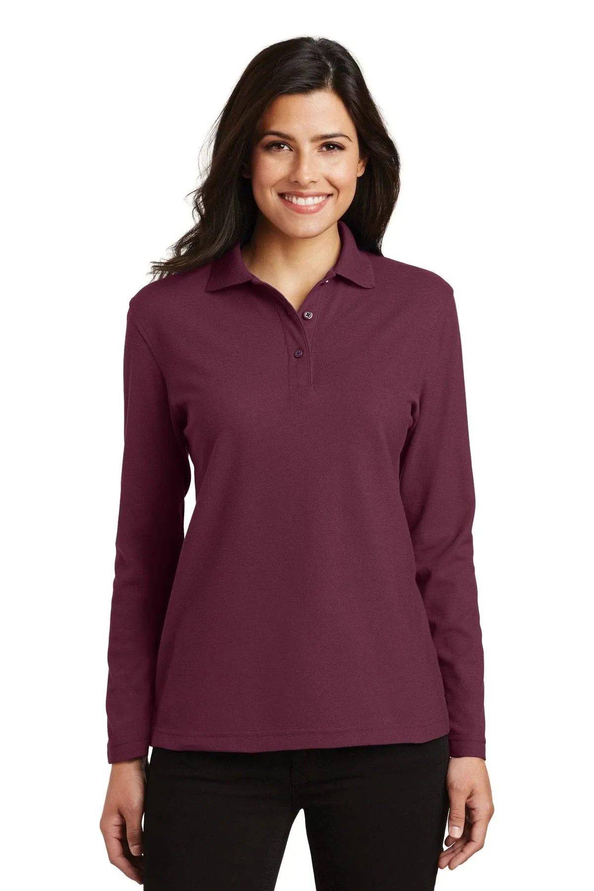 Port Authority L500LS Ladies Silk Touch Long Sleeve Polo - Burgundy, L