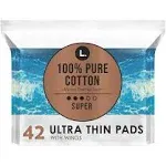 L . Pure Cotton Chlorine Free Top Layer Ultra Thin Super with Wings Unscented Absorbency Pads - 42ct