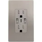 TOPGREENER USB Outlet, 3-Port Type C 3.6A 18W USB Wall Outlet, 15 Amp Tamper-Resistant Receptacle Plug, Charging Power Outlet with USB Ports, UL Listed, TU21536AC3-NK, Nickel with Wall Plate