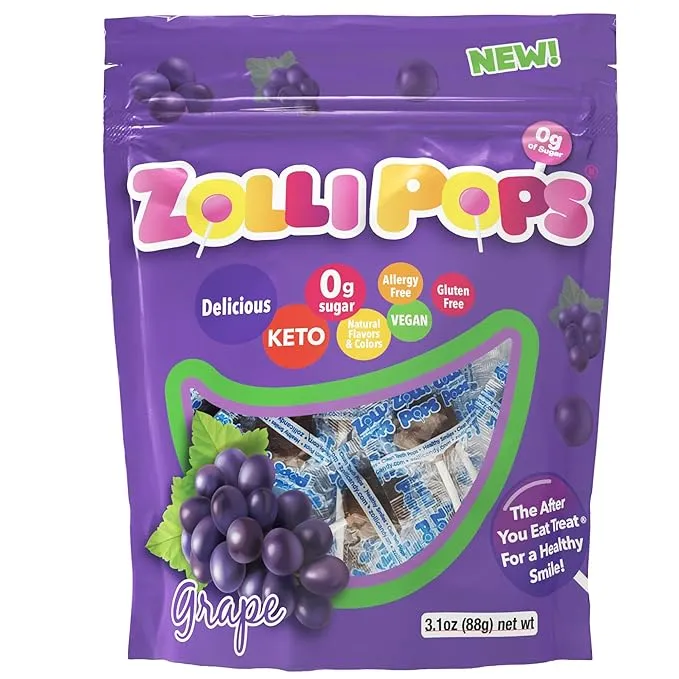 Zollipops Clean Teeth Lollipops | Anti-Cavity, Sugar Free Candy with Xylitol for a Healthy Smile - Great for Kids, Diabetics and Keto Diet, Grape, 15 Count