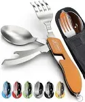 Orblue 4-In-1 Camping Utensils, 2-Pack - Portable Stainless Steel Spoon, Fork, K