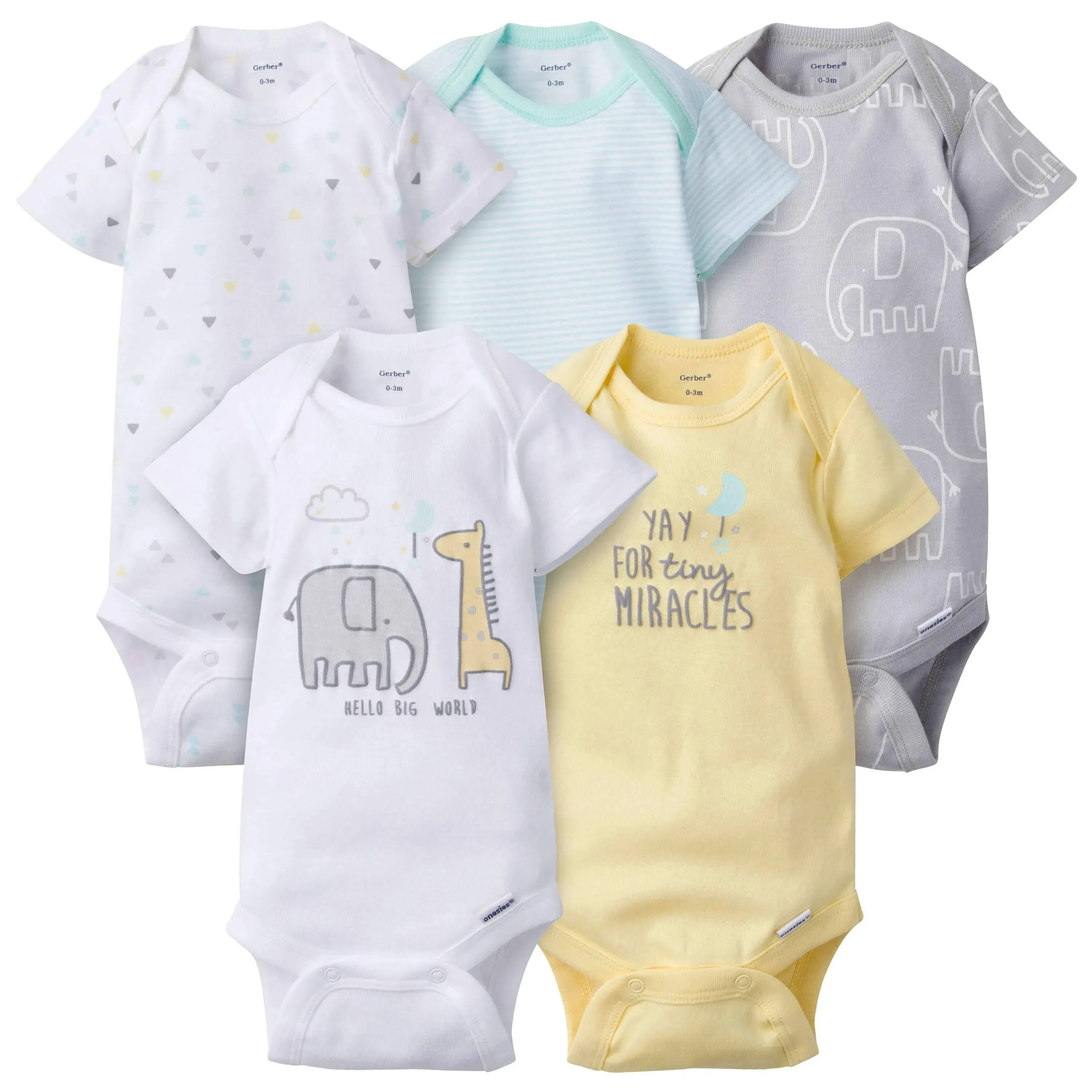 Gerber 5-Pack Baby Neutral Elephant Short Sleeve Onesies Bodysuits - Newborn