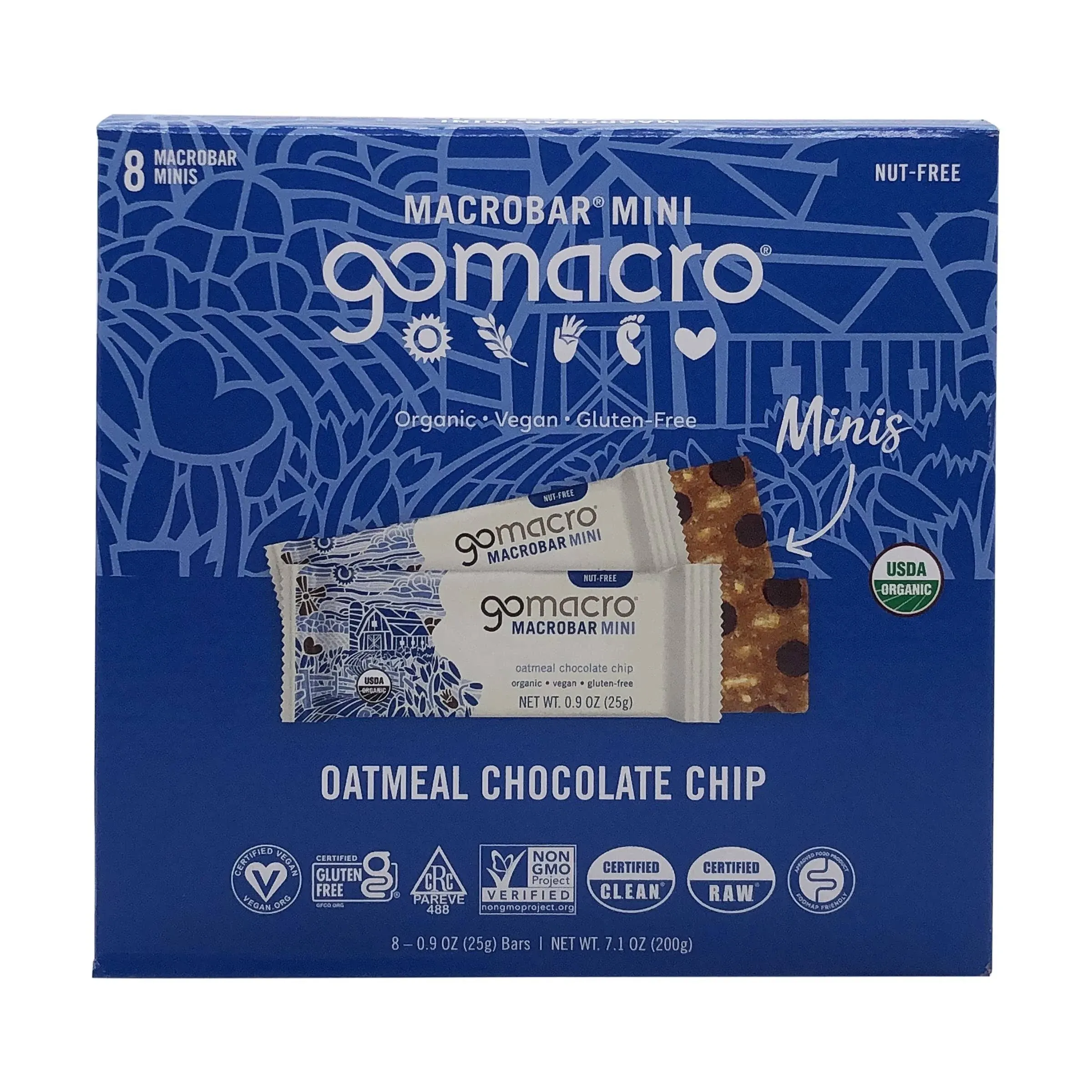 Gomacro Macrobar, Oatmeal Chocolate Chip, Minis - 8 pack, 0.9 oz bars