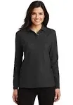 Port Authority L500LS Ladies Silk Touch Long Sleeve Polo - Black - XS