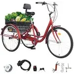 Jstuoke Versatile 26-inch 3-Wheel Adult Tricycle with 7-Speed Transmission and Storage Basket for Ultimate Convenience and Utility (Red), Size: 26 Red