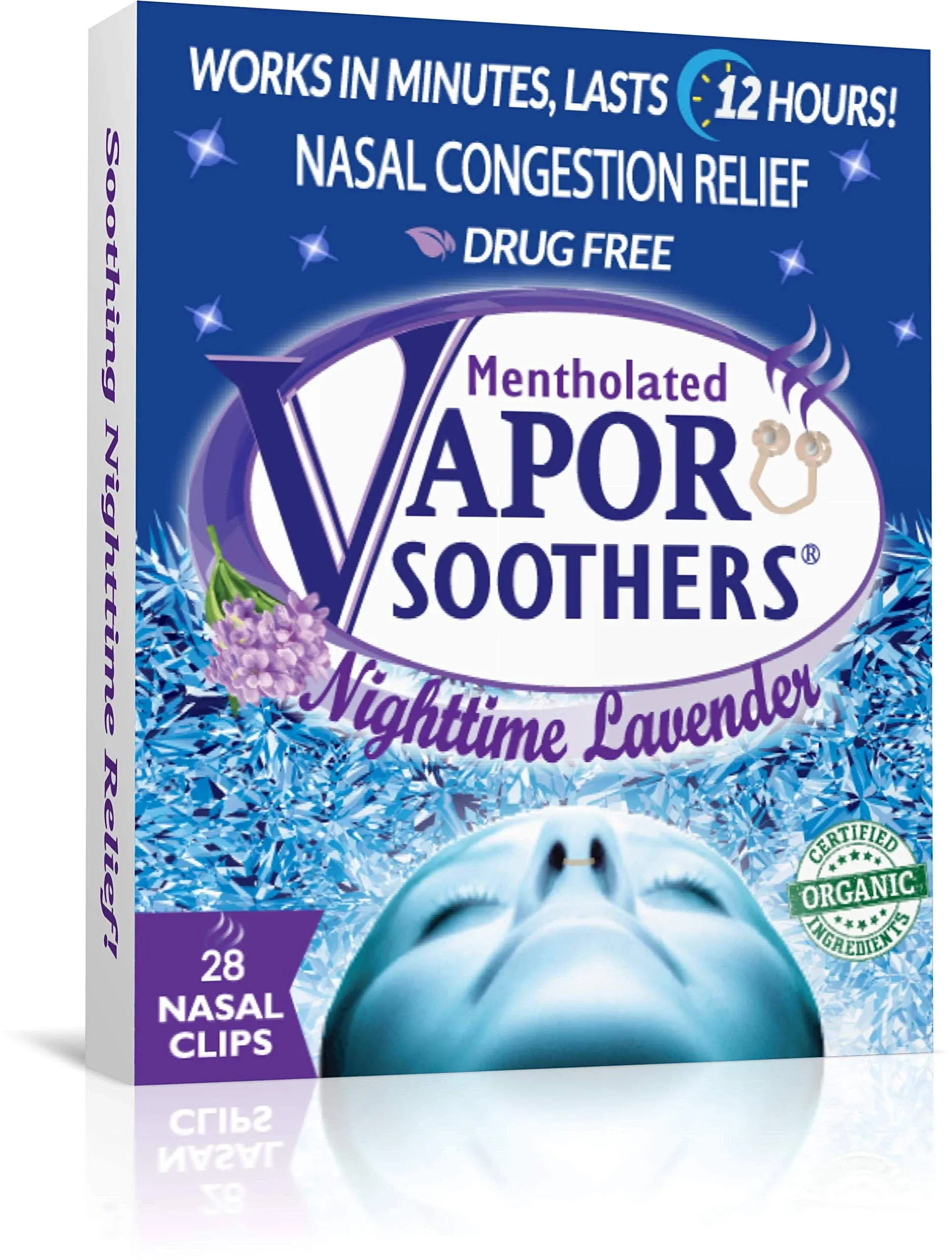 Vapor Soothers Nasal Dilator Clips, Instant Nasal Congestion Relief, Nighttime Lavender, 28 Count, Drug Free