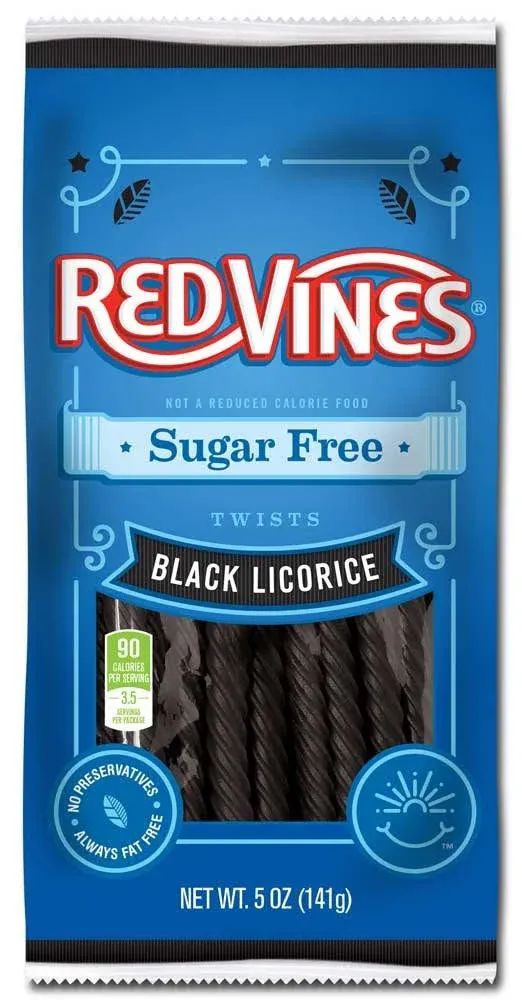 Red Vines Sugar Free Black Licorice, Soft & Chewy Candy Twists, 5oz Bags (12 Pack)