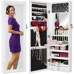 Best Choice Products Hanging Mirror Jewelry Armoire Cabinet with LED Lights, Women's,  White