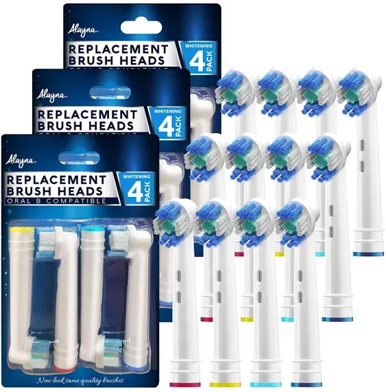 Professional White Replacement Brush Heads w/ 3D Whitening, Compatible with Oralb Braun Electric Toothbrush- 12 Pro Style- Fits The Oral-B Kids Care 1000 Etc.