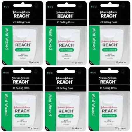 6 Pack- Reach Mint Waxed Dental Floss, 55 Yards