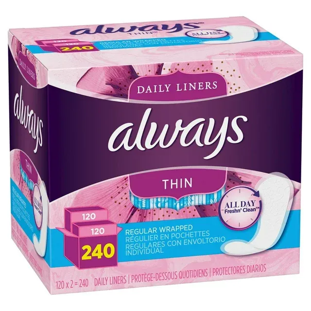 Always Daily Thin Liners, Unscented, Regular, 240 ct.