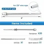 Muzata 20Pack Cable Railing Kit Hand Swage Threaded Stud Tensioner for 1/8" Cable for 2x2 Metal Post Deck Stair Cable Railing Hardware Terminal T316 Stainless Steel Marine Grade CR23, CA6Muzata 20Pack Cable Railing Kit Hand Swage Threaded Stud Tensioner 