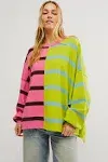 Free People Uptown Stripe Pullover in Aurora Lime Combo - XS