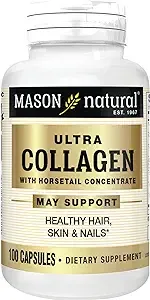 MASON NATURAL, Ultra Collagen Beauty Formula Capsules, 100-Count Bottle, Dietary Supplement Made with 100% Pure Collagen Supports Healthy, Flexible and Strong Skin and Tissue