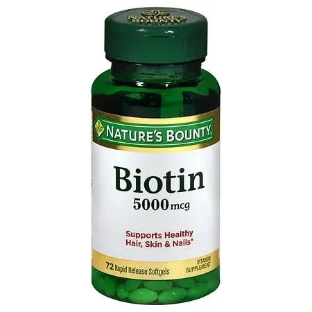 "Nature's Bounty Super Potency Biotin 5000 mcg Vitamin Supplement Rapid Release Softgels"