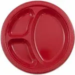 JAM PAPER 3 Compartment Divided Plates, 10 1/4 inch, Plastic, Red, 20/Pack  (10255CPGLS)