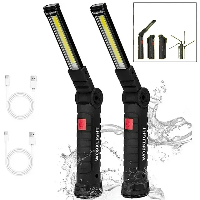 2Pack LED Work Lights, USB Rechargeable COB Light with Magnetic 2Pack Black