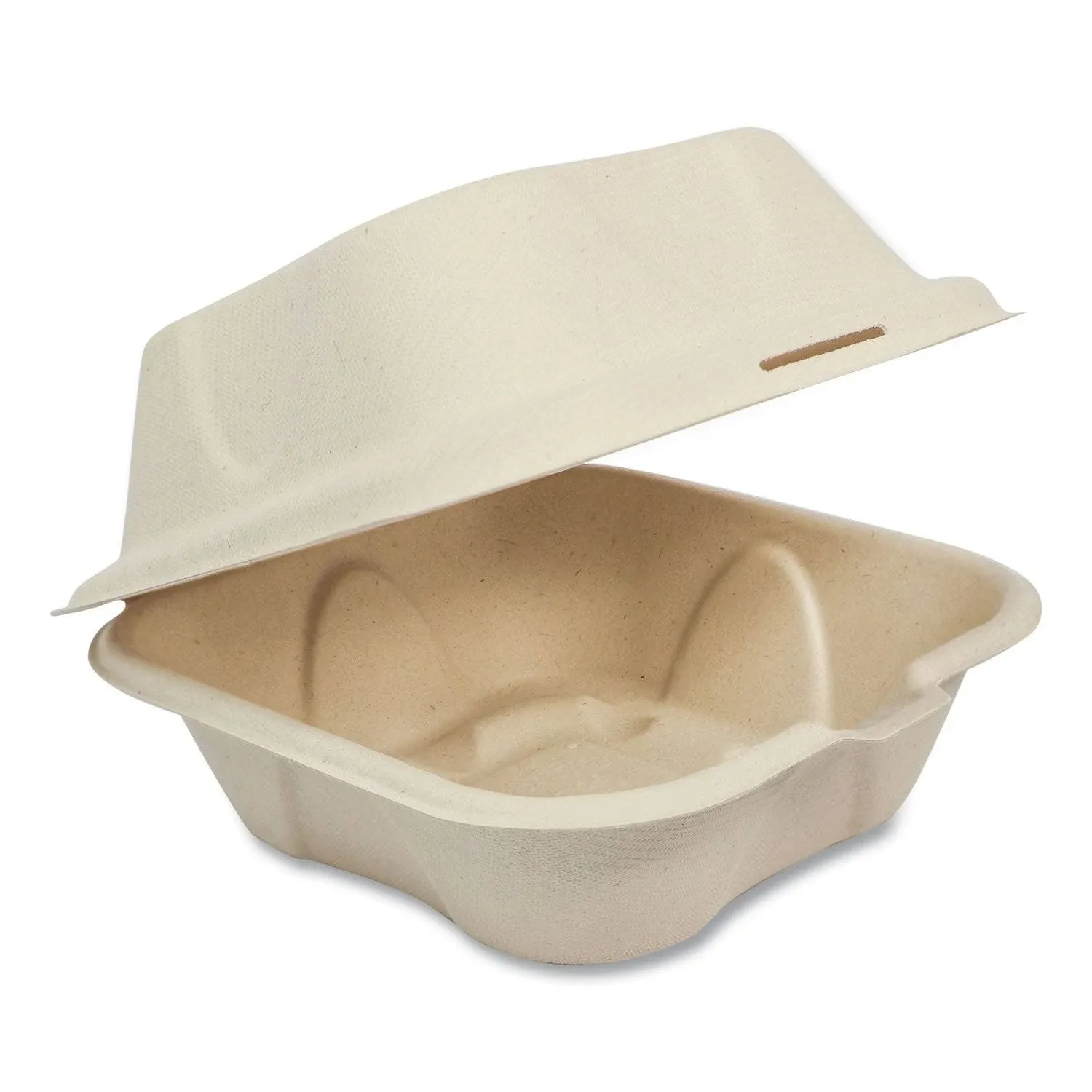 Fiber Hinged Containers, Burger Box, 6.5 x 6 x 3.2, Natural, Paper, 500/Carton