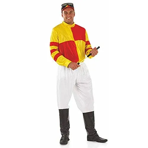 Fun Shack Mens Jockey Costume Adults Red & Yellow Horse Rider Uniform Racing ...