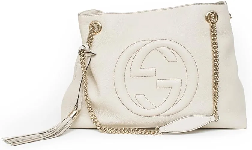 Gucci Soho Ivoire White Ivory Gold Double Chain Soft Hobo Leather Shoulder Bag Italy Authentic New