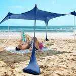 Sun Ninja Pop Up Beach Tent Sun Shelter Upf50+ with Sand Shovel, Ground Pegs and Stability Poles, Outdoor Shade for Camping trips, Fishing, Backyard