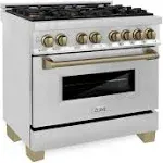 ZLINE Autograph Edition 36" 4.6 Cu. ft. Dual Fuel Range with Gas Stove and Electric Oven in Stainless Steel with Accents (RAZ-36) Champagne Bronze