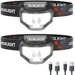 Headlamp Rechargeable 2pack 1200 Lumen Super Bright With White Red Led Head Lamp