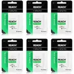 REACH Waxed Dental Floss, Mint, Plaque Remover for Teeth, Shred Resistant, Floss Slides Smoothly, Easy to Use, Waxed, Deep Cleaning Teeth, Oral Care, PFAS Free, for Adults & Kids, 6 Pack, 55 yd