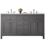 Eviva Artemis 60-Inch Double Sink Bathroom Vanity w/Quartz Countertop in Gray Modern Bathroom Vanity and Sink Combo for Contemporary Bathroom Cabinets and Vanities w/Soft Closing Drawers/Doors