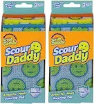 Scrub Daddy Scour Pads - Scour Daddy - Multi-Surface Scouring Pad, Absorbent, Durable, FlexTexture Sponge, Soft in Warm Water, Firm in Cold, Scratch Free, Odor Resistant, Easy to Clean 3ct (Pack of 2)