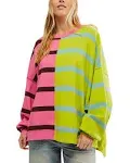 Free People Uptown Stripe Pullover Aurora Lime Combo / XS