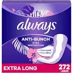 Always Anti-Bunch Xtra Protection, Panty Liners for Women, Extra Long Length, Unscented, 68 Count x 4 Packs (272 Count Total)