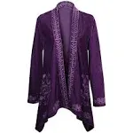 FLORIANA Womens Embroidered Kimono Cardigan Velvet Blazer Open Front Kimono Top