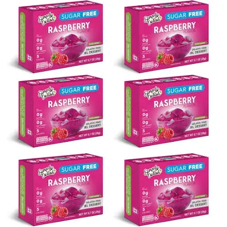 Simply Delish Plant Based Natural Raspberry Jel Dessert – 6 Pack – Zero Sugar, 0g Net Carbs, Gluten Free, Vegan, Diabetic & Allergen Free