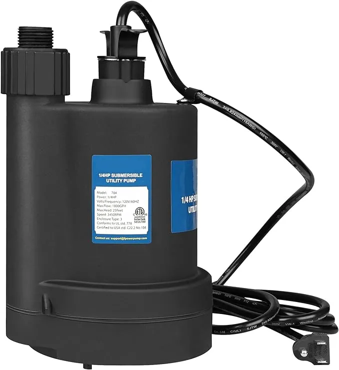 FlowPac Sump Pump Submersible Pump 1/4 HP Sump Pump 1800 GPH Submersible Utility Pump-Black