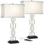 Evan Modern Table Lamps 28 1/2" Tall Set of 2 Brushed Nickel USB Port Bedroom 736101919704 | eBay