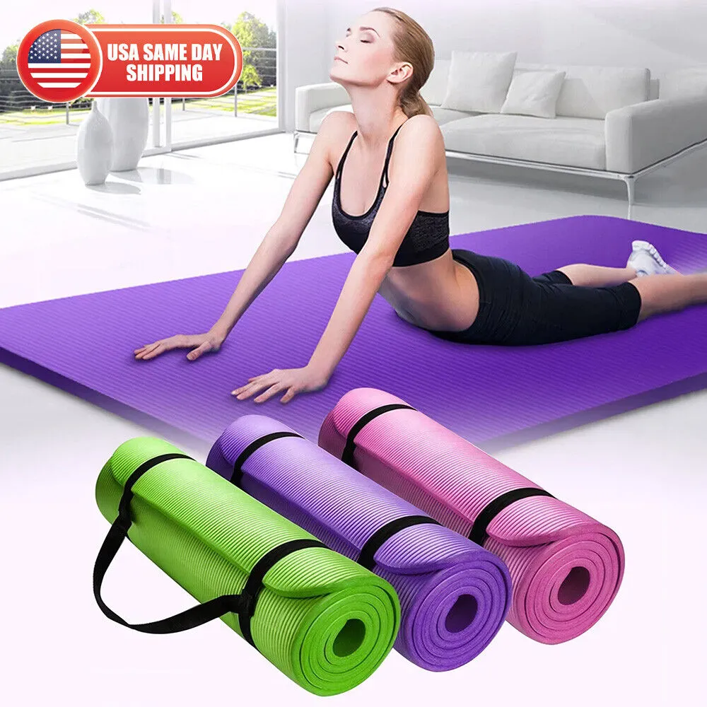 Exercise Yoga Mat 1/2-Inch Thick w/Carry Strap Gym Pilates Meditation Fitness  | eBay