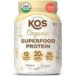 KOS Vegan Protein Powder Erythritol Free, Vanilla USDA Organic - Pea Protein Blend, Plant Based Superfood Rich in Vitamins & Minerals - Keto, Dairy Free - Meal Replacement for Women & Men, 28 Servings