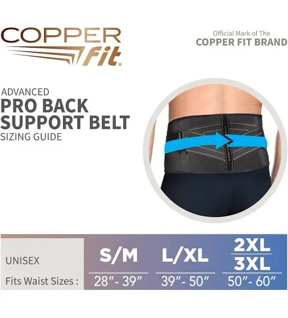 Copper Fit CFBACK-P Compression Back Support Belt - Black with Copper Trim