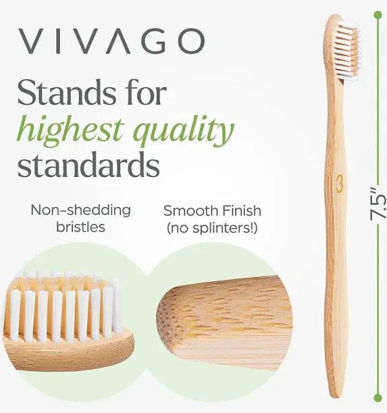 (50 Pack) VIVAGO Biodegradable Bamboo Toothbrushes Bulk Soft Bristles - Wooden & Natural Bamboo Bulk Toothbrush Individually Wrapped - Recyclable