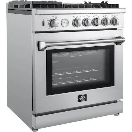 FORNO Lazio Full Gas 30" Inch. Freestanding Range with 5 Italian Sealed Burners Cooktop - 4.32 Cu.Ft. Stainless Steel Convection Oven Includes Cast Iron Accessories